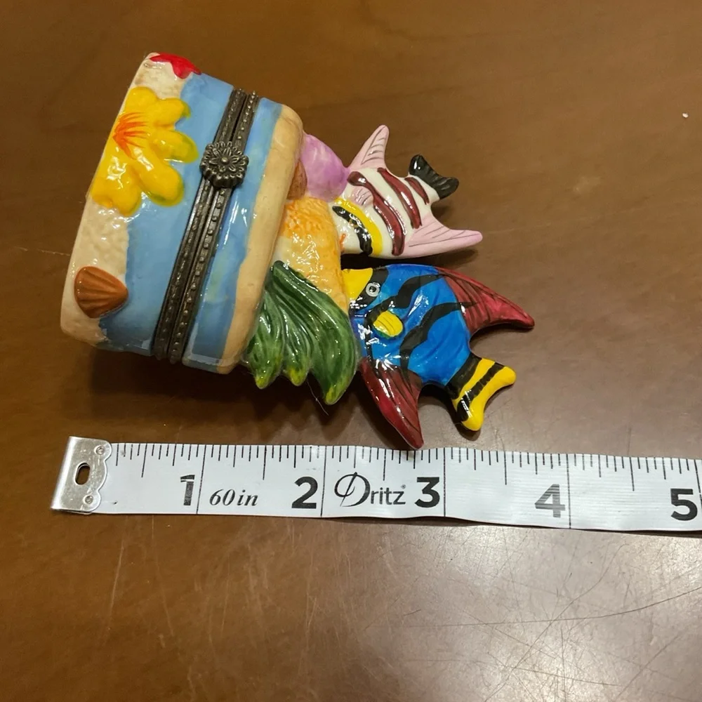 Porcelain Fish/Ocean Trinket, Pill, Jewelry Box. Still Has Original Tag. - Picture 8 of 9